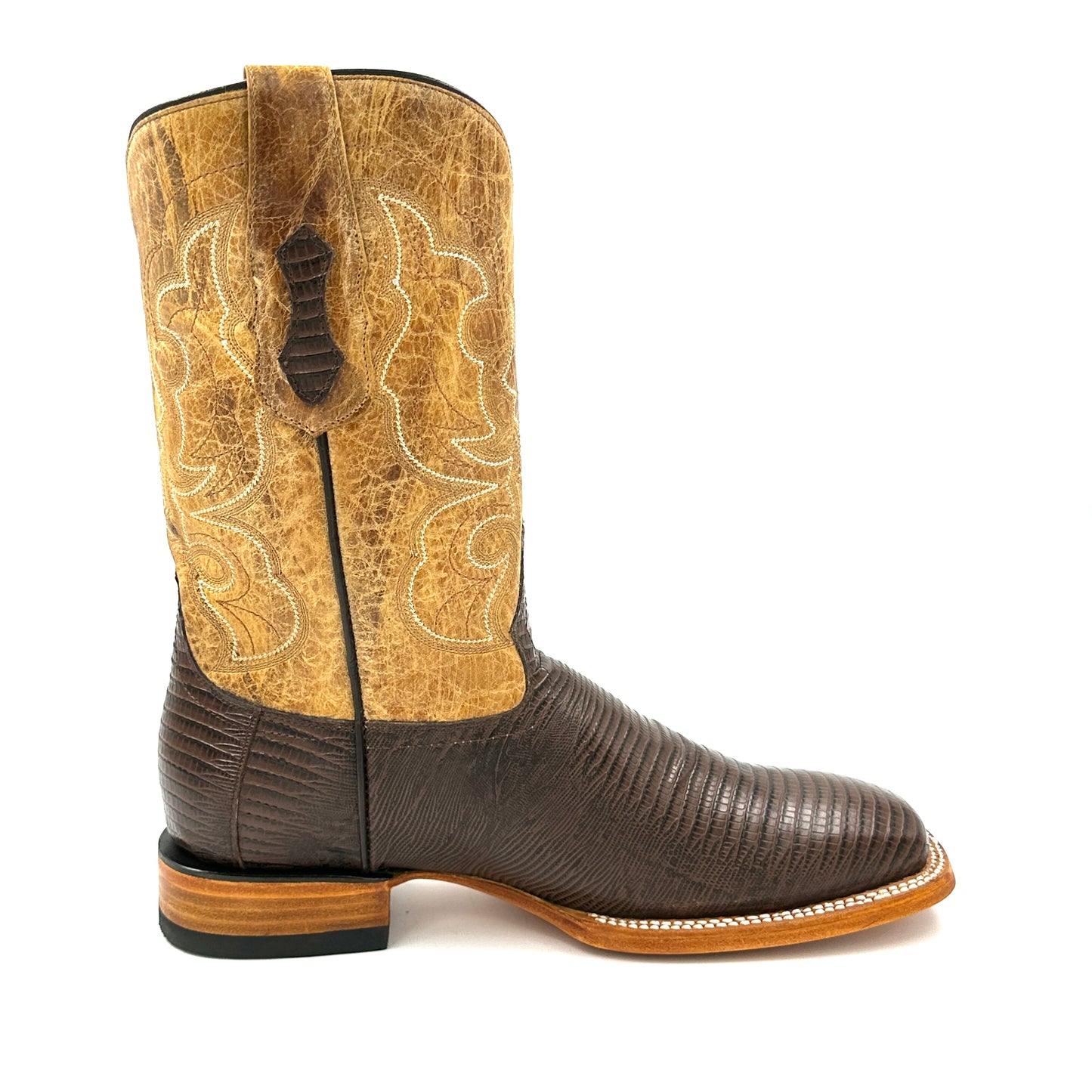 Imitation Lizard Brown Wide Square Boot