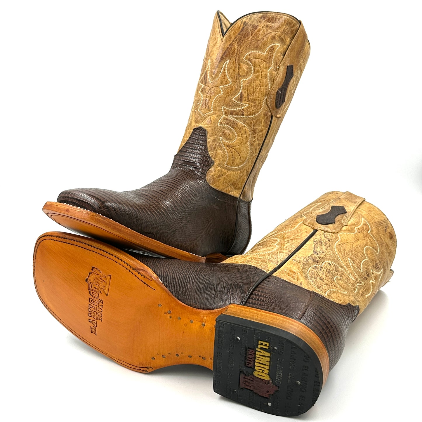 Imitation Lizard Brown Wide Square Boot