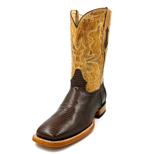 Imitation Lizard Brown Wide Square Boot