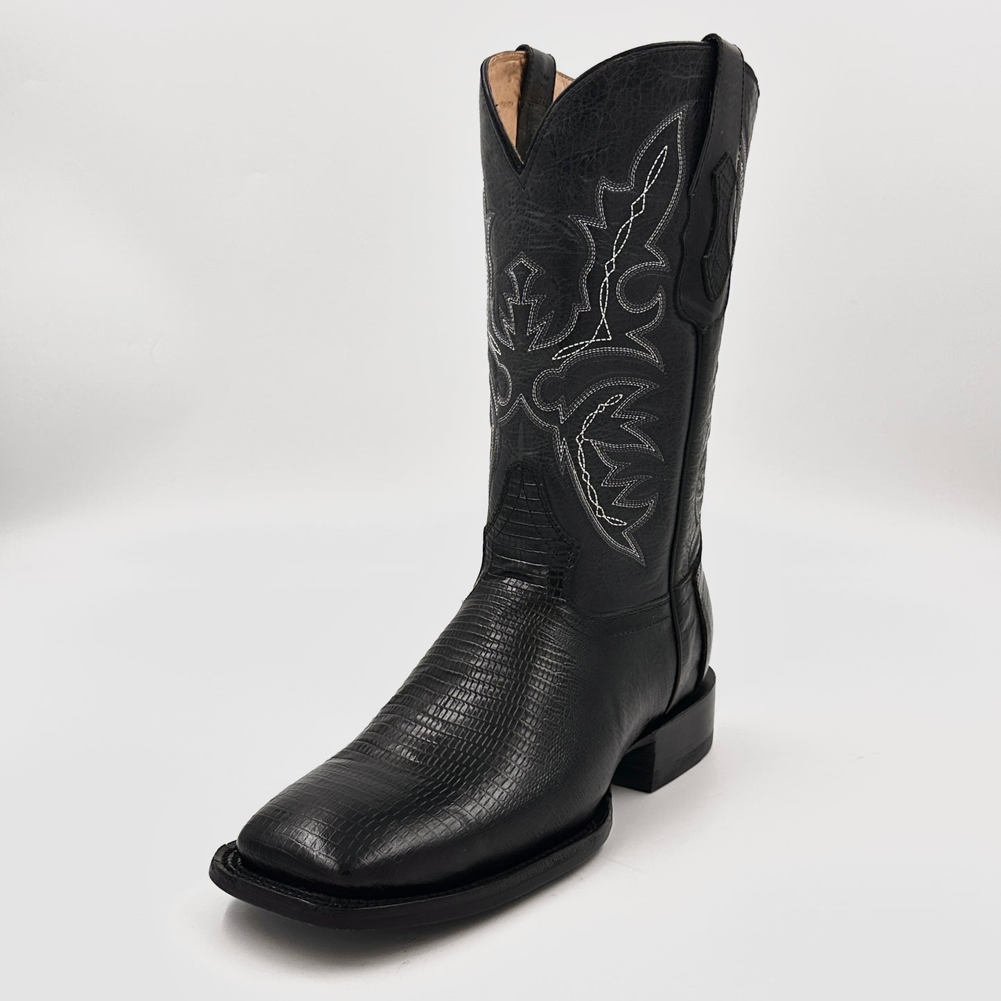 Imitation Lizard Black Wide Square Boot