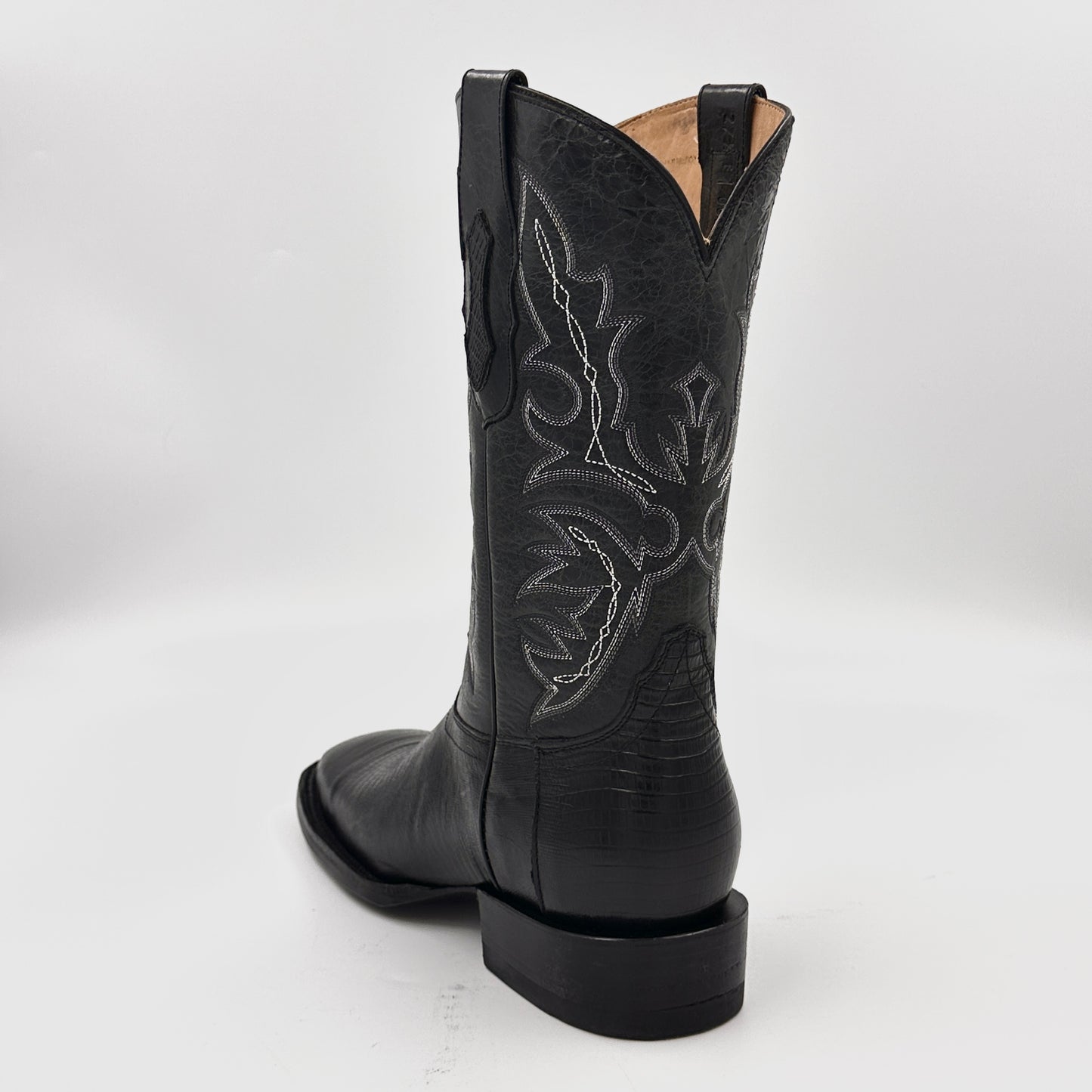 Imitation Lizard Black Wide Square Boot