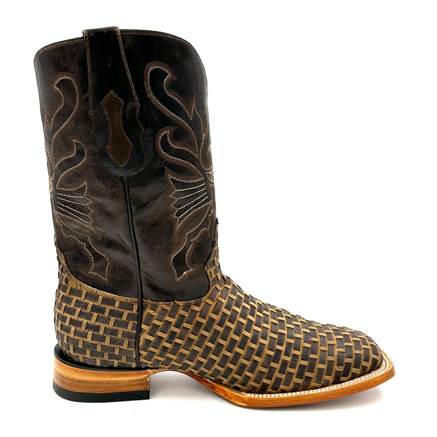 Bota Cuadrada Ancha Tejida Petatillo