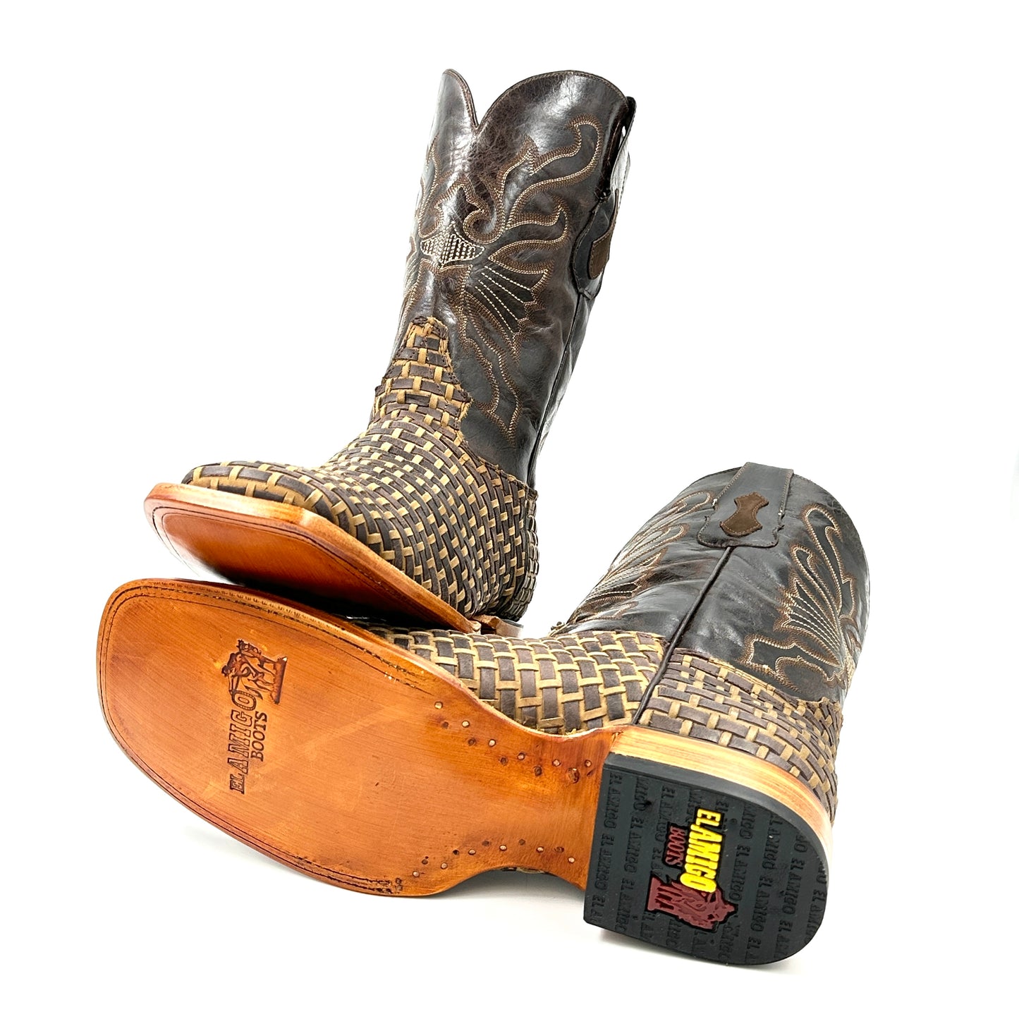 Bota Cuadrada Ancha Tejida Petatillo